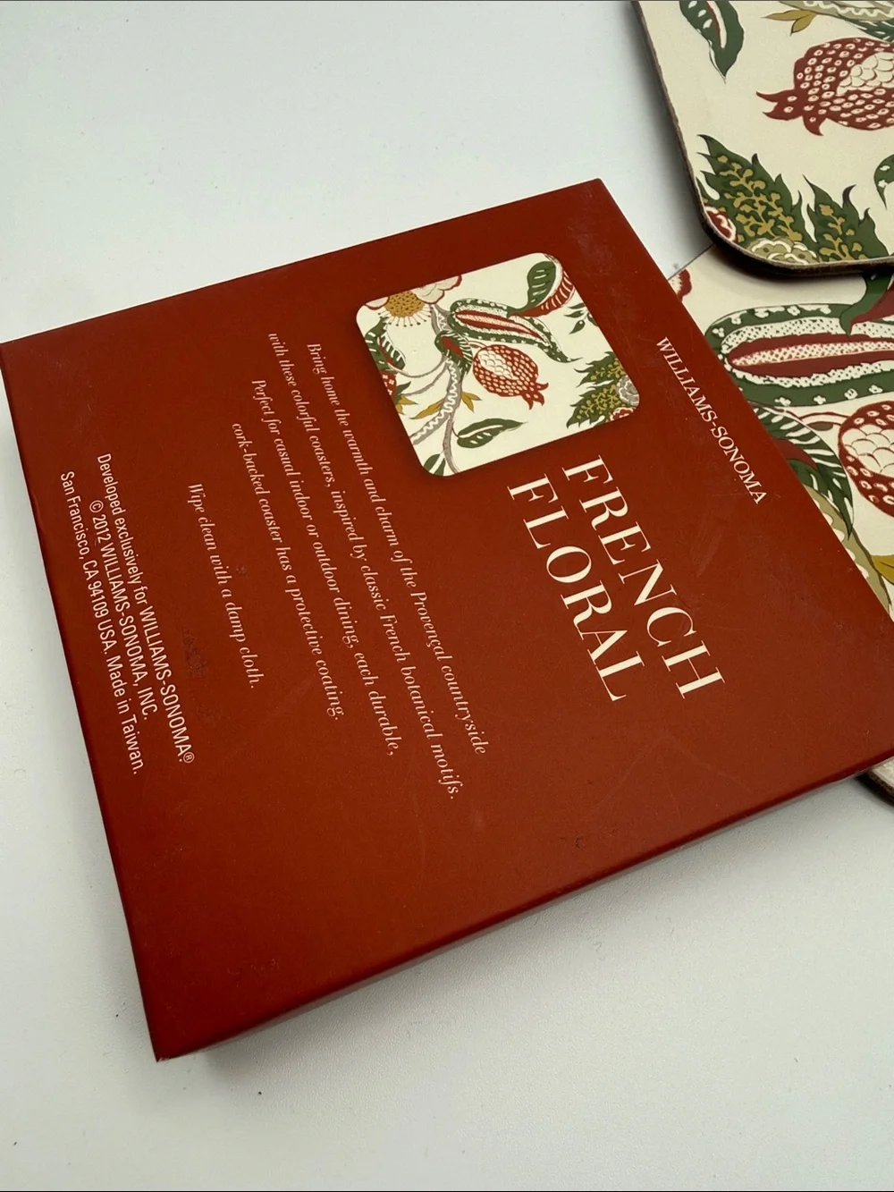 Williams Sonoma French Floral Hard Coasters Set of 4 2012 Original Box